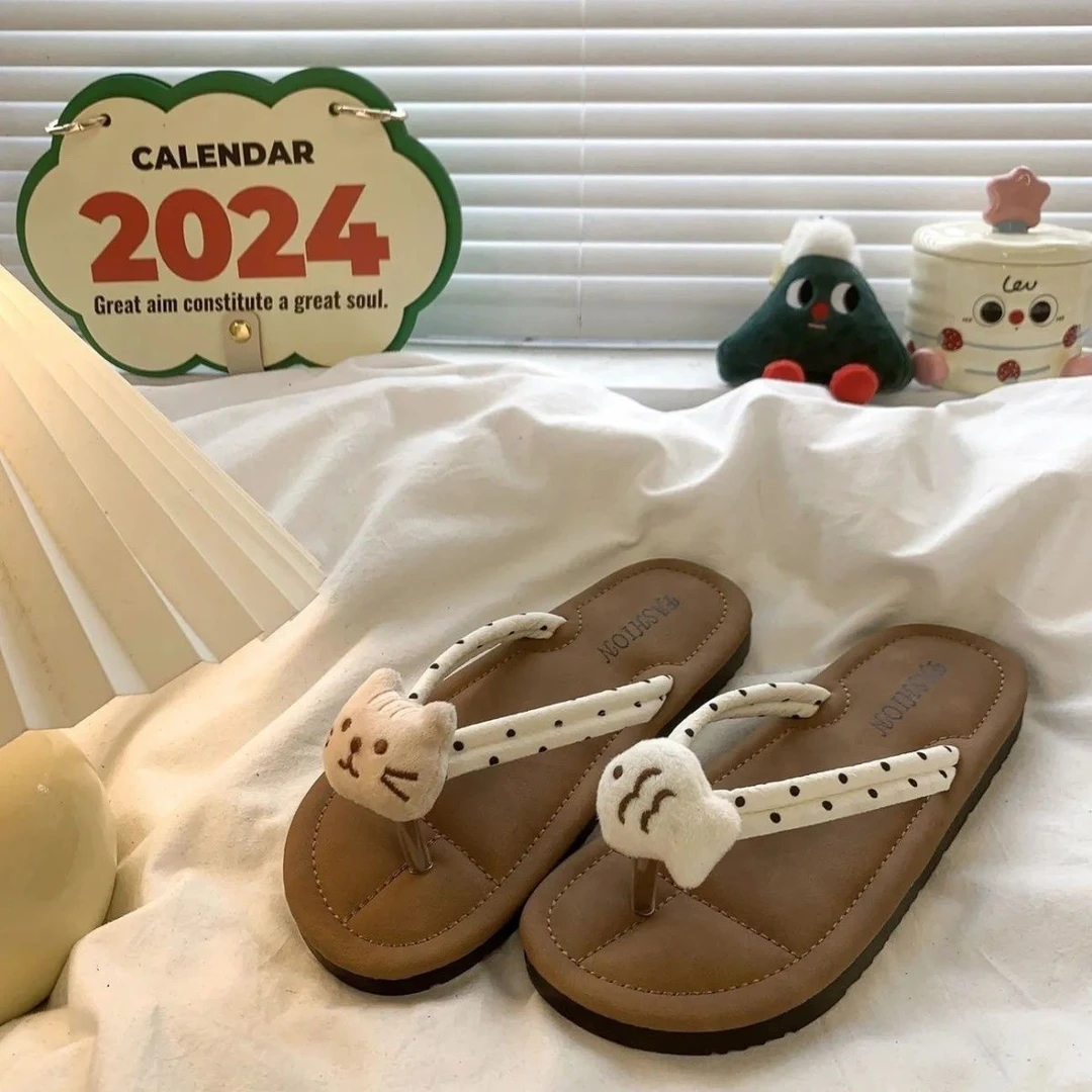 卡通波点高级感人字拖女外穿2025夏季新款夹趾百搭鞋子休闲防滑