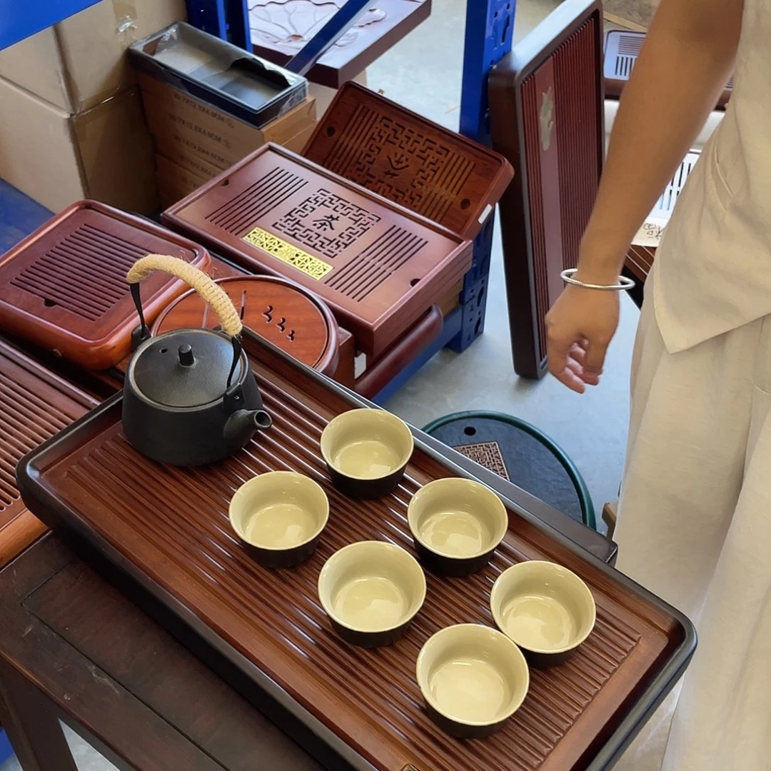 晴川小号茶盘+黑陶1壶6杯