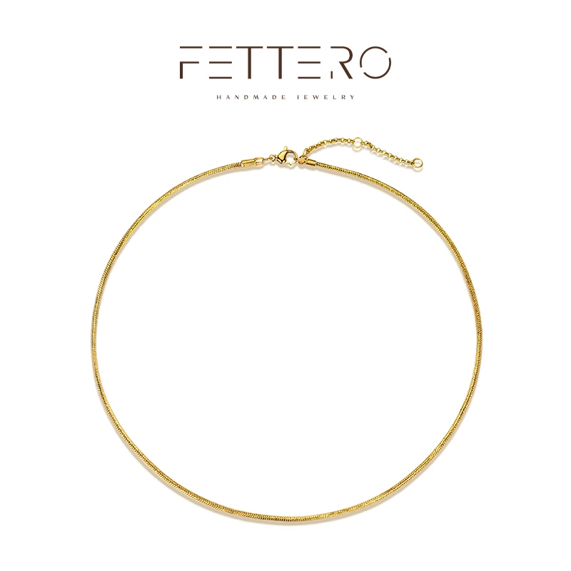 fettero 铜合金项链 【真空金圆形蛇链大号颈链1.6m】百搭气质