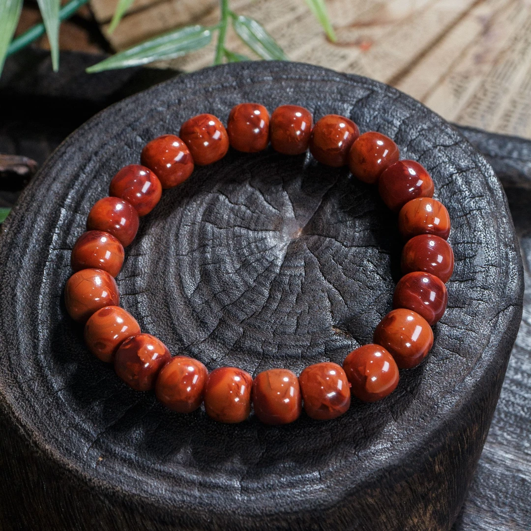 【壹芳珠宝】天然原矿南红双色老型单圈8-11mm