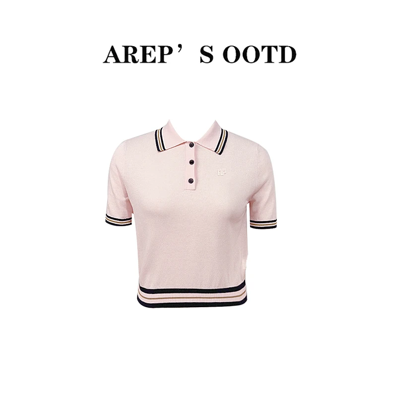 现货【黑粉】AREP 2025新款百搭 撞色 条纹针织上衣MYAZSMC051816