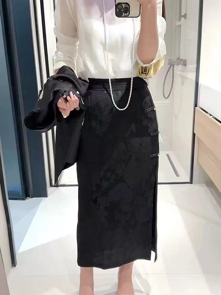 新中式不起球包臀裙提花半身裙半裙蕾丝显瘦连衣裙