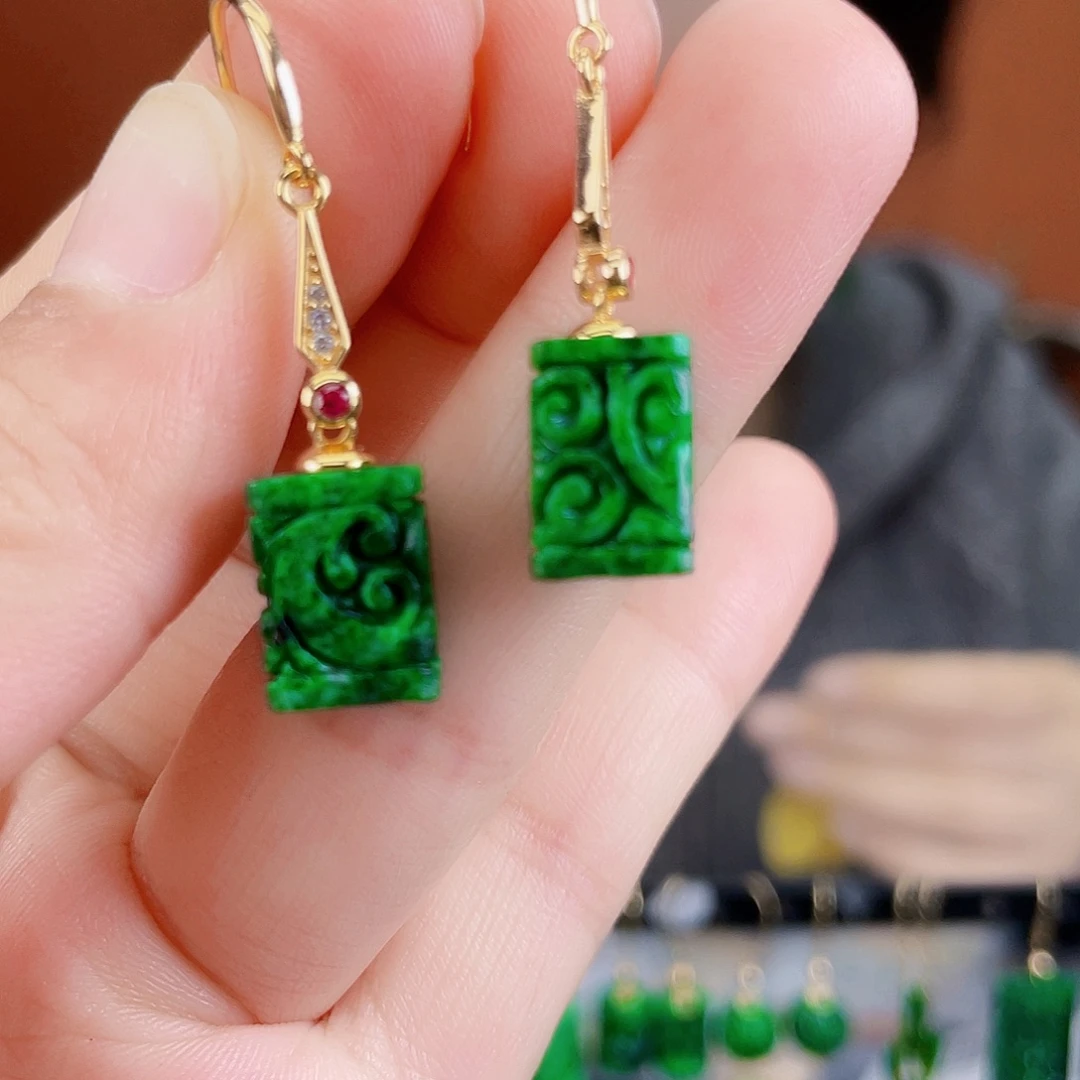 翡翠银S925镶嵌耳饰