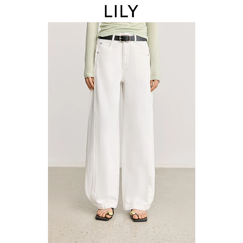 LILY2025春季新款时尚松弛感休闲阔腿显瘦弯刀牛仔裤125139GJ914