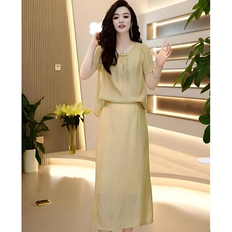 2025夏季新款爆款修身洋气遮肉显高显瘦减龄短袖气质连衣裙女