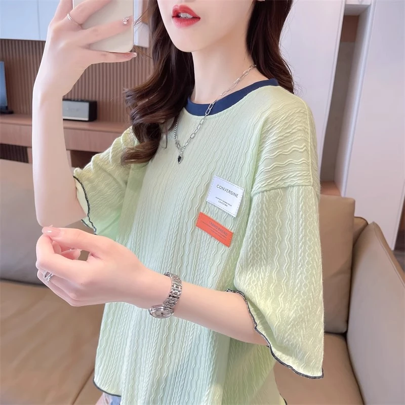 设计感小众短袖t恤女夏装2025新款宽松韩版百搭小个子短款上衣潮