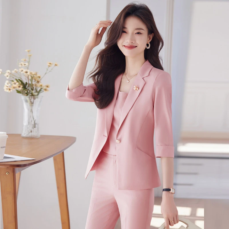西装套装女士夏季新款职业装气质休闲七分袖小西服外套薄款工作服