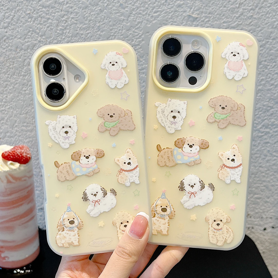 ins卡通可爱满屏涂鸦小狗狗手机壳适合iPhone16pro max/15/14/13