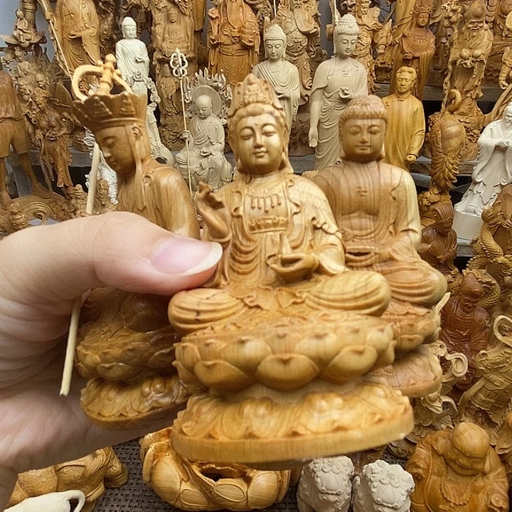 峰***哥柏木（崖柏）三佛摆件