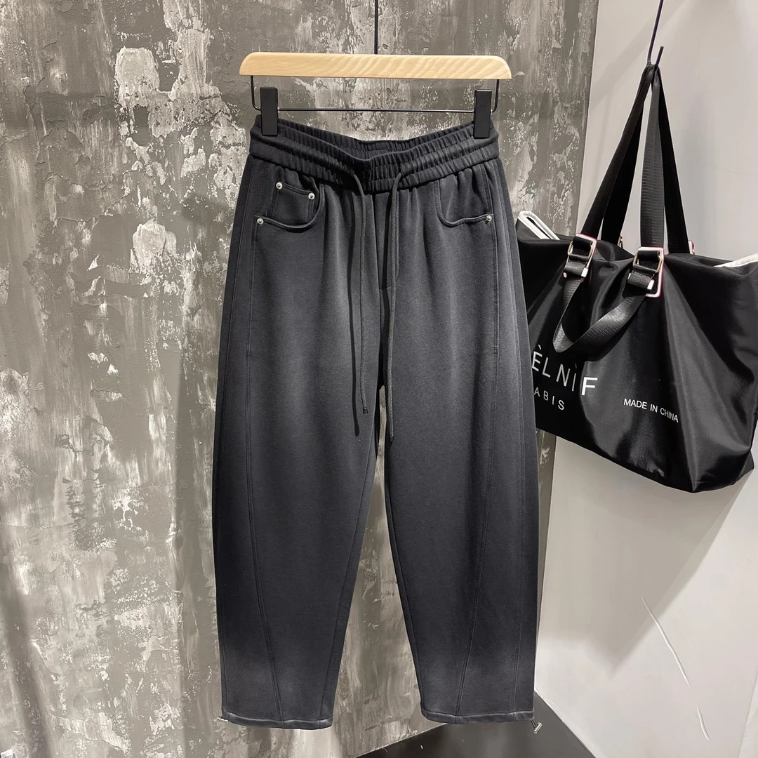 欧洲站秋季男士高级感渐变水洗直通休闲裤青年美式宽松松紧腰运动