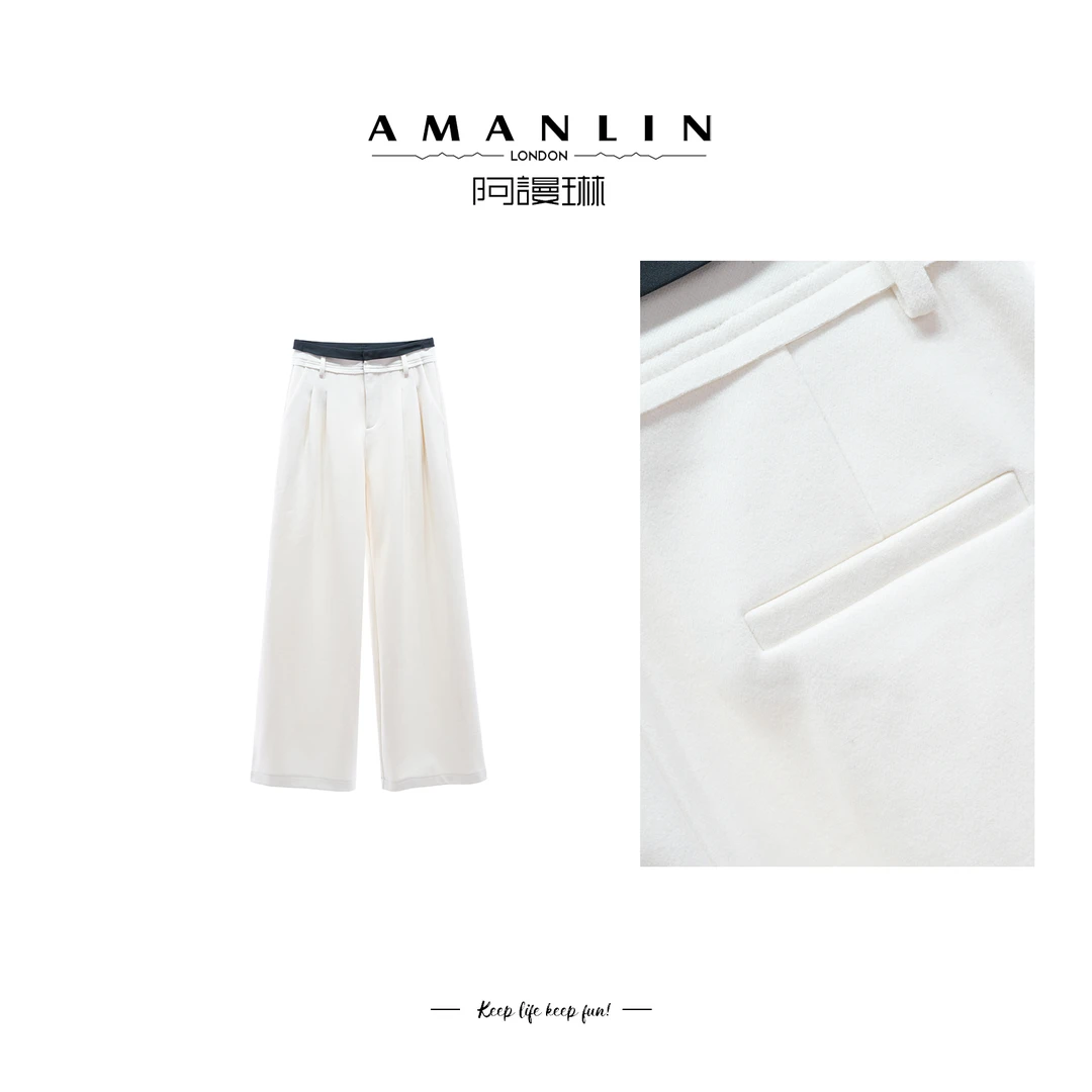 【AMANLIN】秋季新款设计感垂感气质百搭显瘦直筒休闲长裤F593559