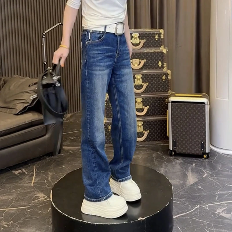 2025秋冬新款弹力牛仔裤女大码显瘦窄版直筒拖地裤遮肉时尚阔腿裤