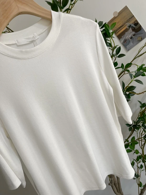 【非衣女装】基础百搭圆领中袖打底衫纯色高弹螺纹修身五分袖T恤