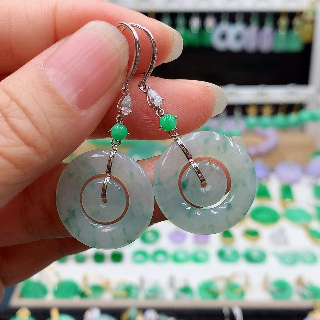 翡翠耳饰18K金镶嵌的