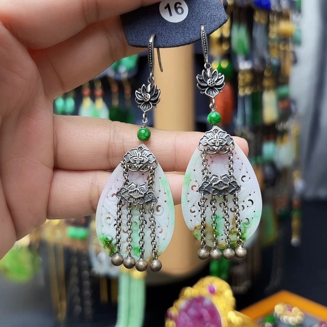 上***车翡翠银S925镶嵌耳饰耳坠