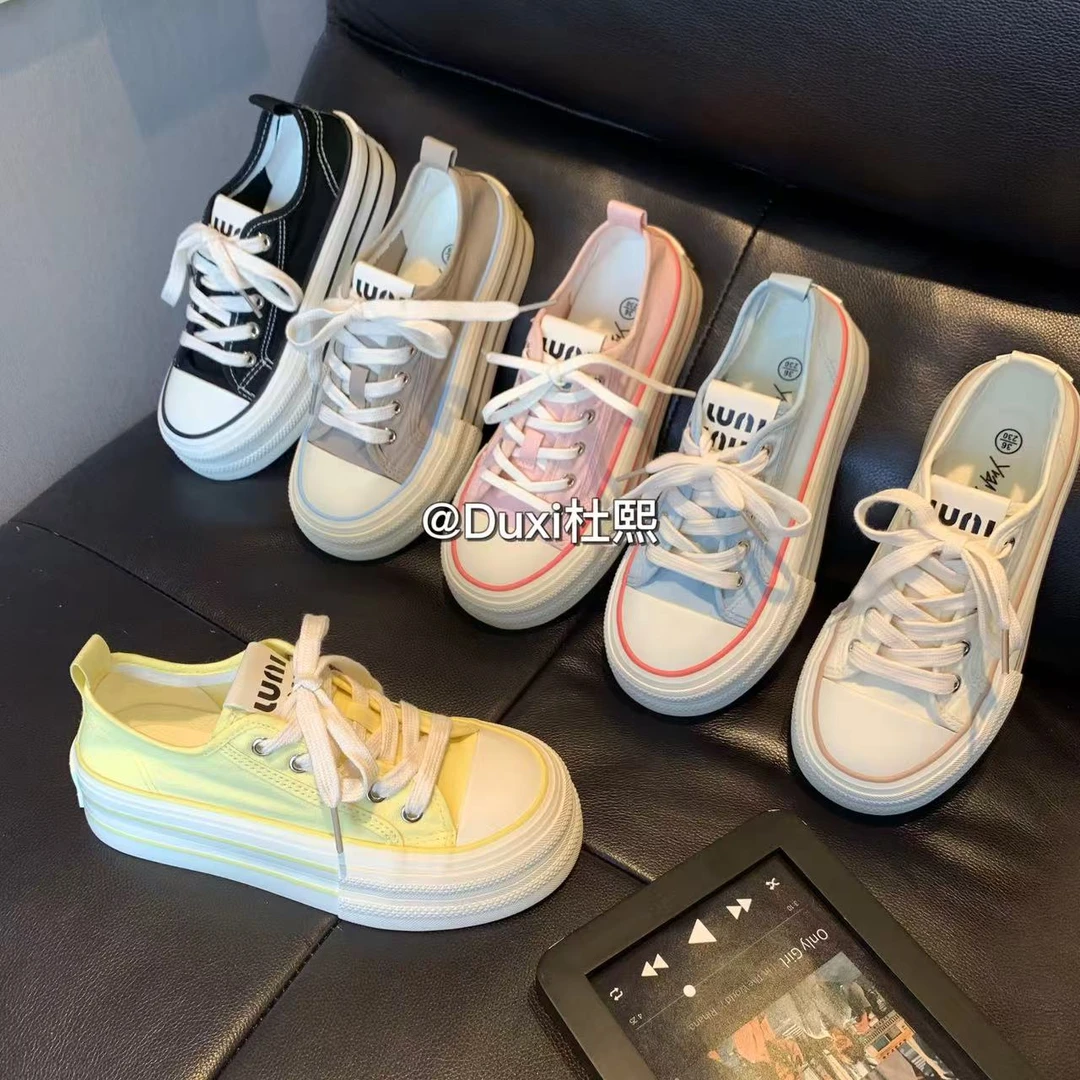 Duxi杜熙2025春夏新款厚底帆布鞋圆头休闲时尚百搭日常款