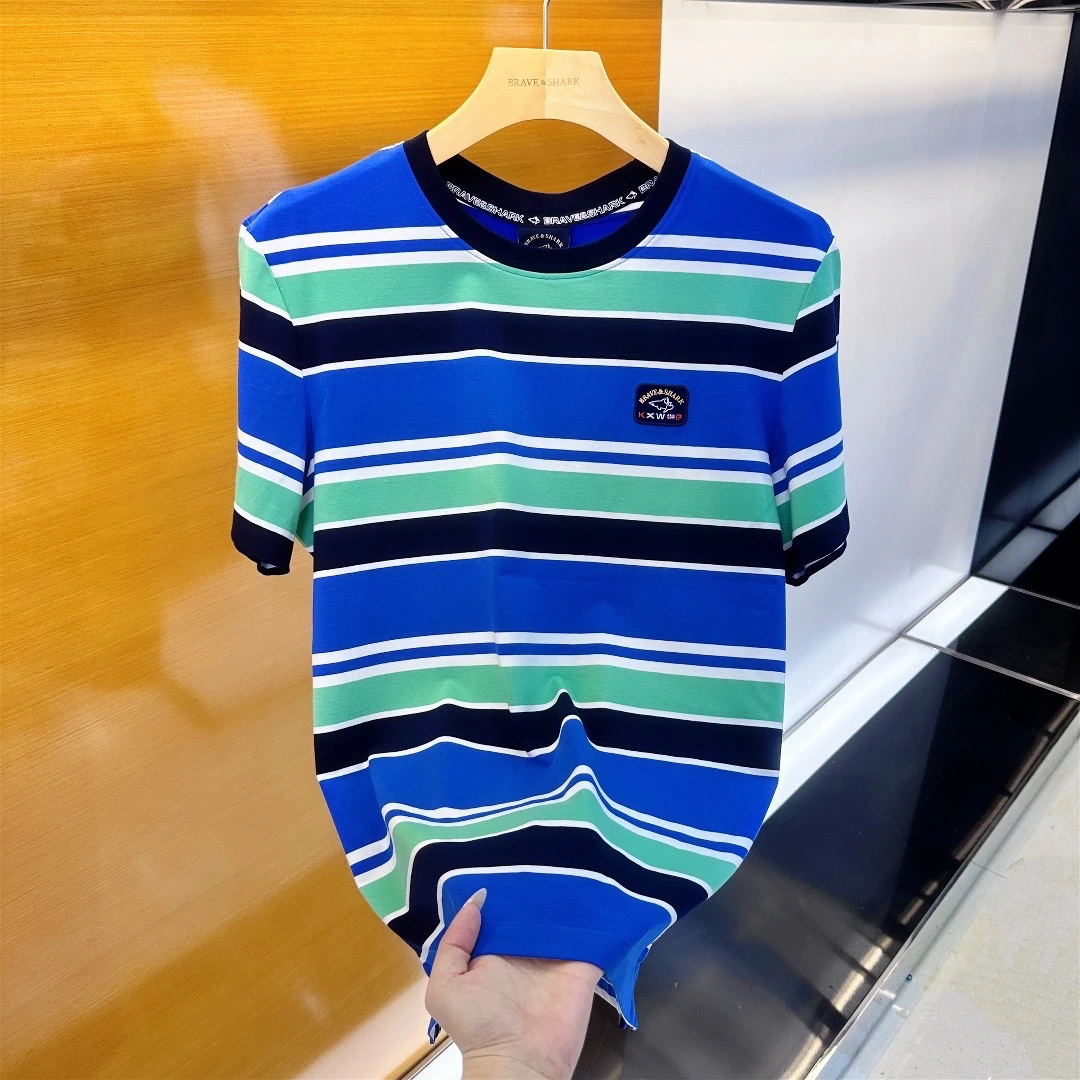 BRAVE&SHARK/勇士鲨鱼正品经典条纹撞色圆领T恤男夏休闲百搭5251