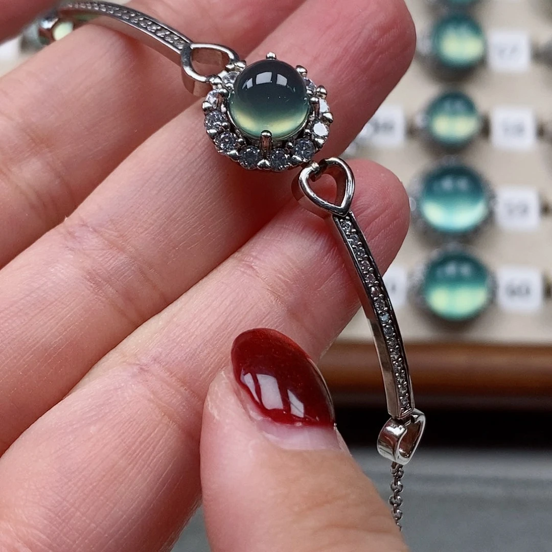 银S925镶嵌蛇纹石玉手链