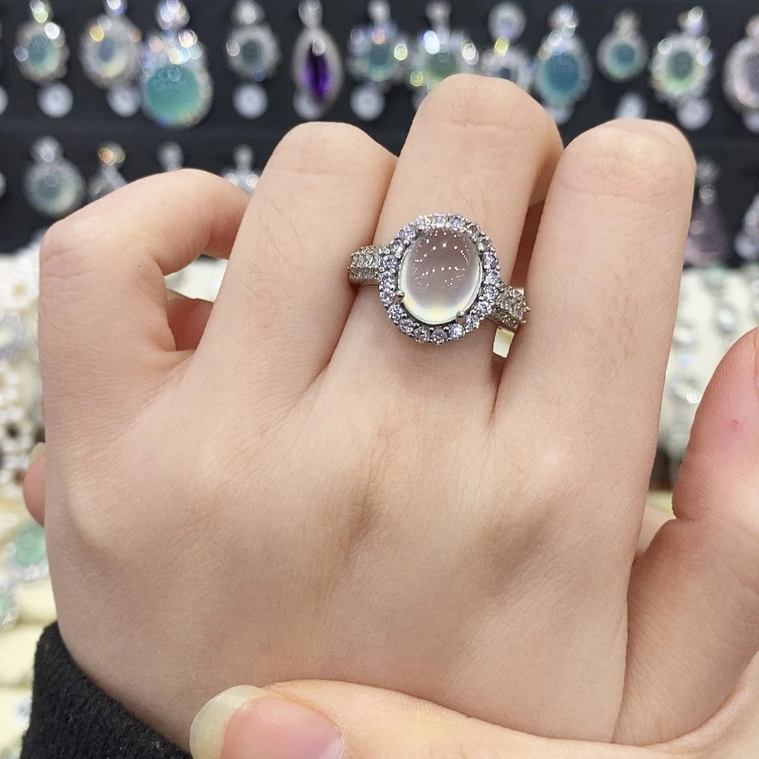 蛇纹石玉银S925镶嵌戒指