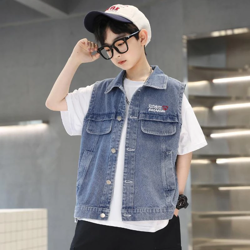 儿童装男童春装马甲2025新款背心春秋坎肩春季牛仔中大童外套男孩