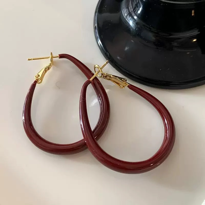 合金耳饰 665红色复古风大耳圈新款爆款高级感个性百搭