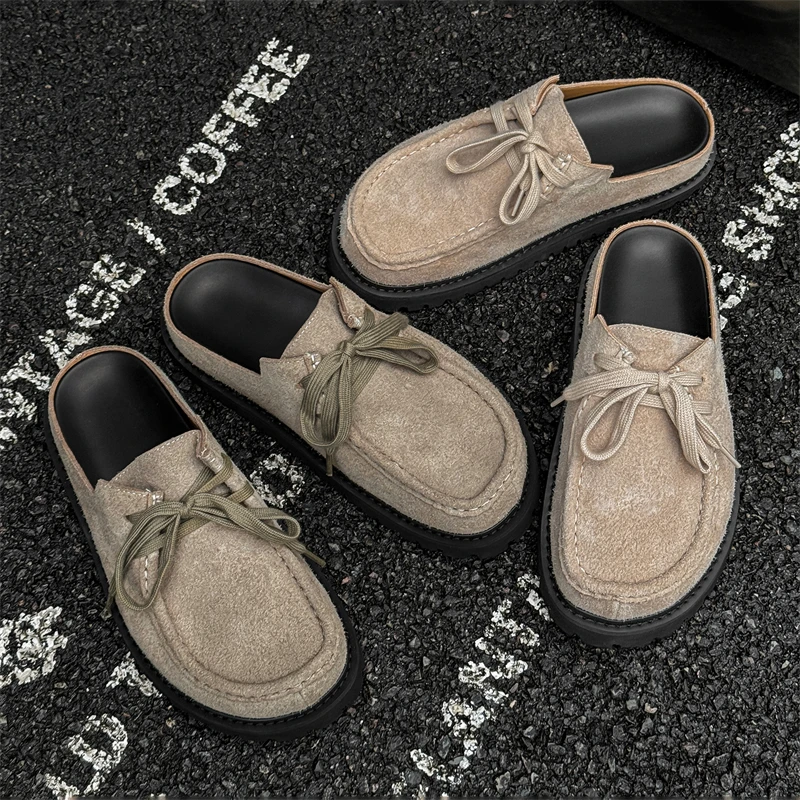 勃肯鞋男款系带包头穆勒拖鞋外穿一脚蹬懒人乐福鞋时尚休闲通勤鞋