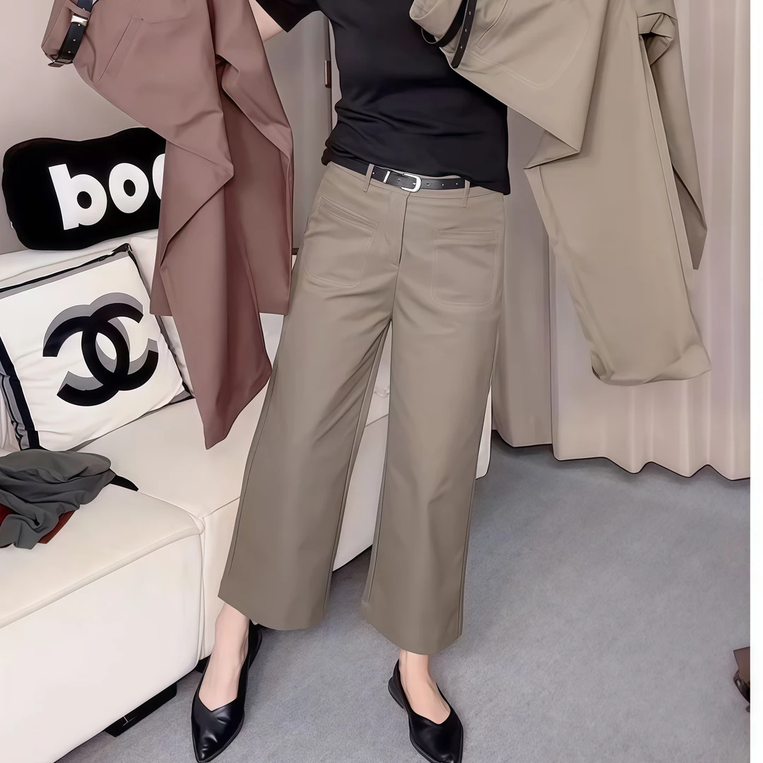 秋季新款九分直筒女休闲裤百搭南韩法棍裤高腰弹力遮肉显瘦女西裤