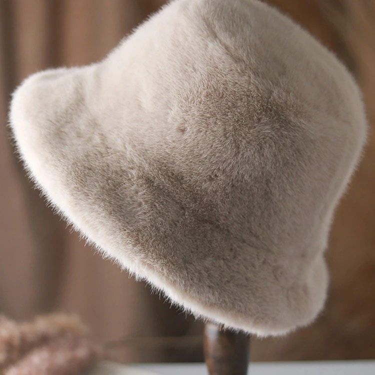 女士仿皮草貂毛帽子女秋冬季加厚保暖渔夫帽盆帽柔软毛茸茸护耳保