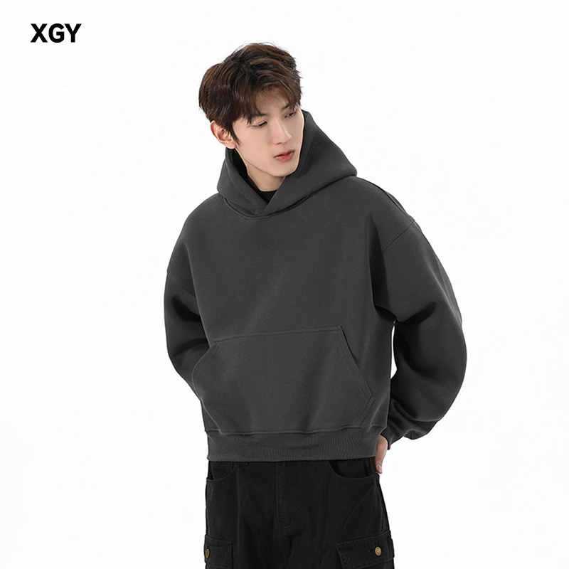 潮流cleanfit重磅连帽卫衣男女复古休闲boxy短款宽松上衣小众外套