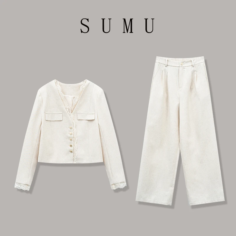 宿慕SUMU女装外套裤子两件套装2025新款秋季时尚休闲套装M000RK