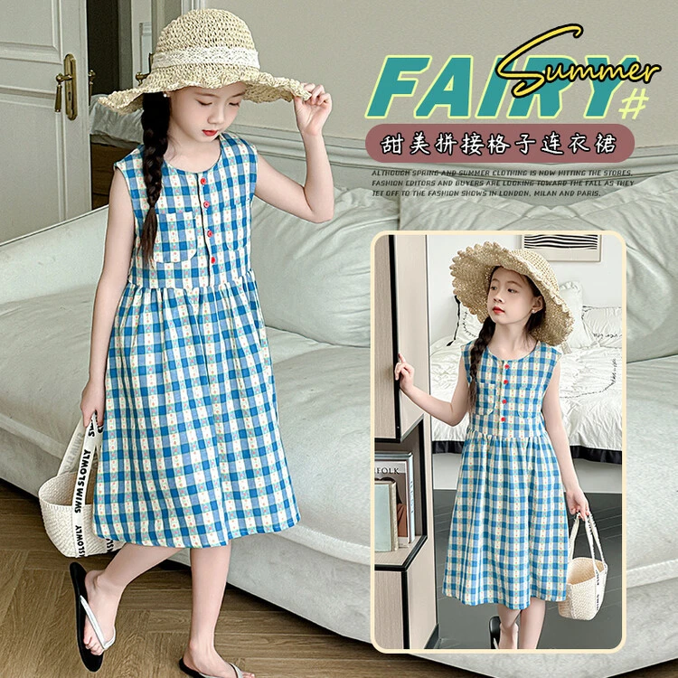 女童复古格子连衣裙儿童洋气背心裙中大童装公主裙子2025夏装新款