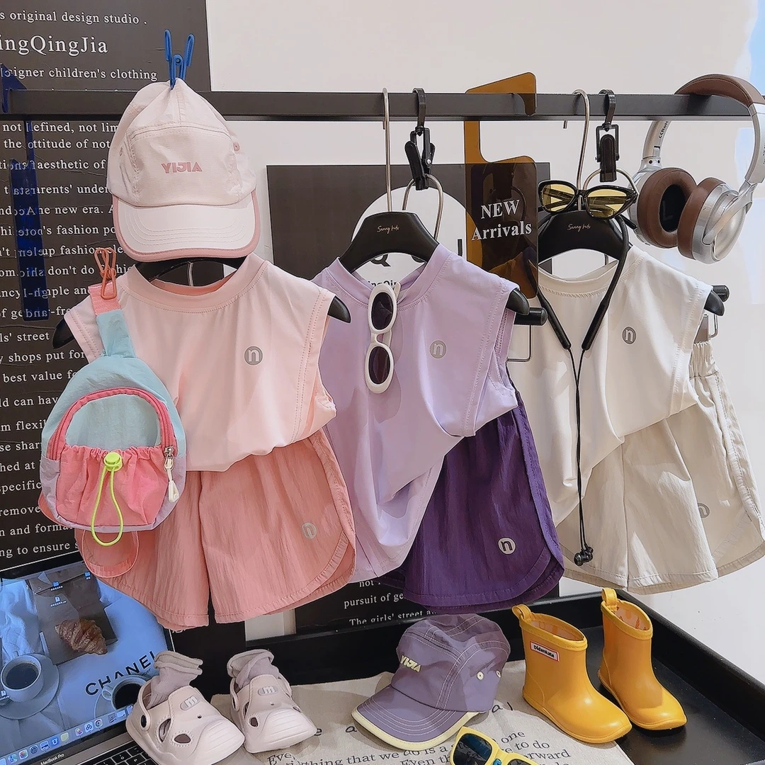 2025夏季新款儿童韩版爆款冰感防晒速干休闲运动宽松无袖背心套装