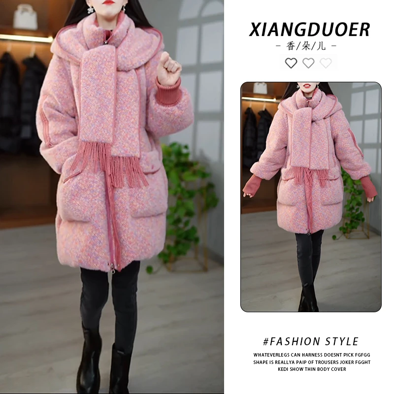 轻暖型花纱设计连帽棉服女款2025秋冬温柔风日常通勤个性保暖舒适