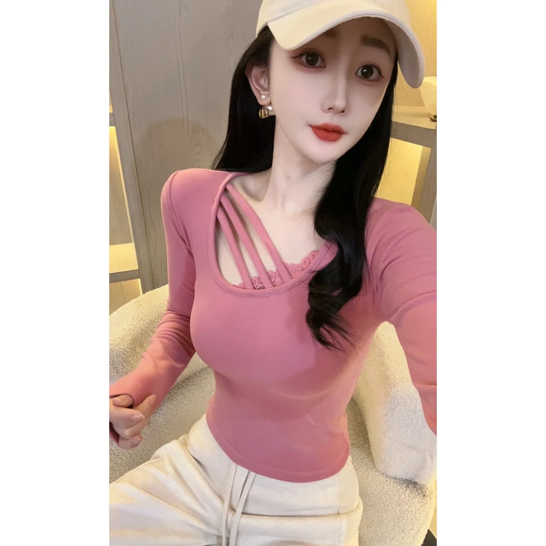 【聪哥817-1】双面德绒加厚女人味三绳打底衫女长袖显瘦长袖秋冬