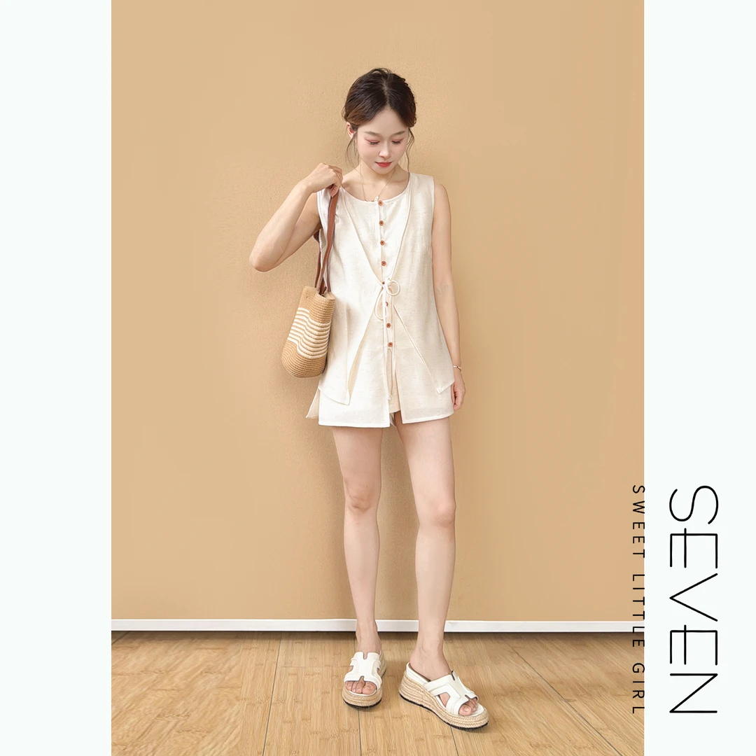 75老钱风两件套⑧七七146小个子假两件衬衫短裤时尚套装女小美说