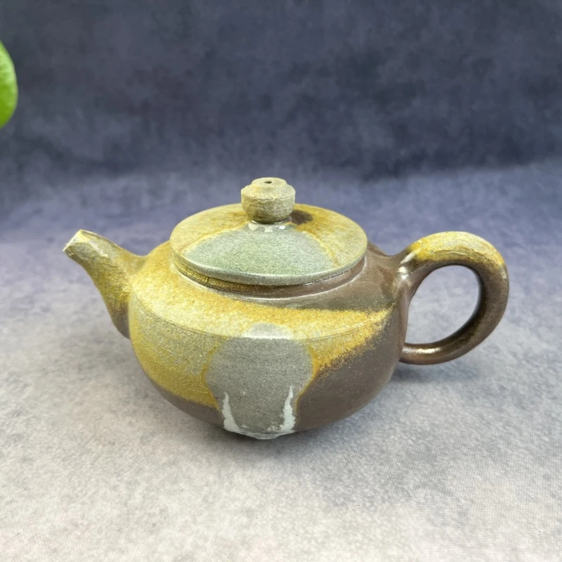 特价纯柴烧金色落灰玻化釉面220CC钦州坭兴陶手工茶壶壶底有崩口
