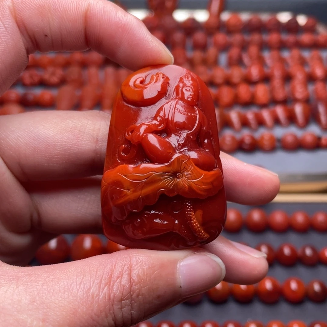 南红玛瑙未镶嵌其他W47*30*16瓦西锦红双色观音吊坠