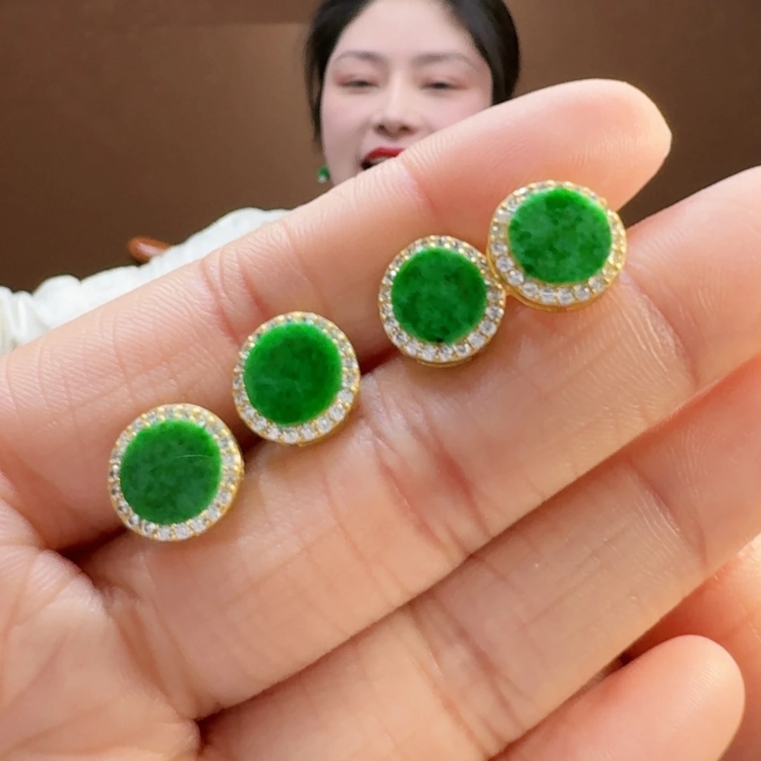 翡翠耳饰银S925镶嵌耳饰多样性发货一副