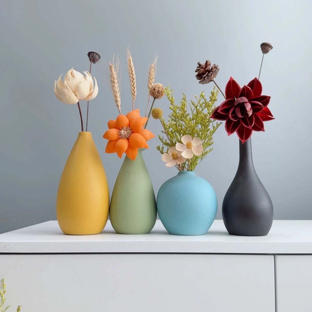 瓷片陶瓷花瓶摆件含花总高约20-30cm