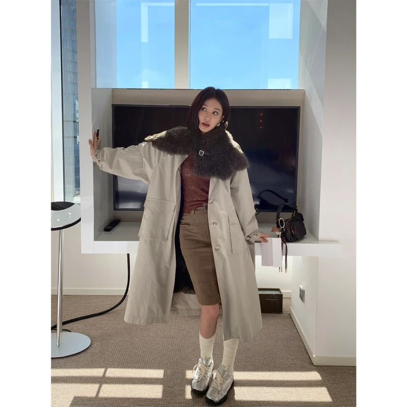 派克「城市探险家」中长款风衣新款派克服巴恩风女皮草大衣外套