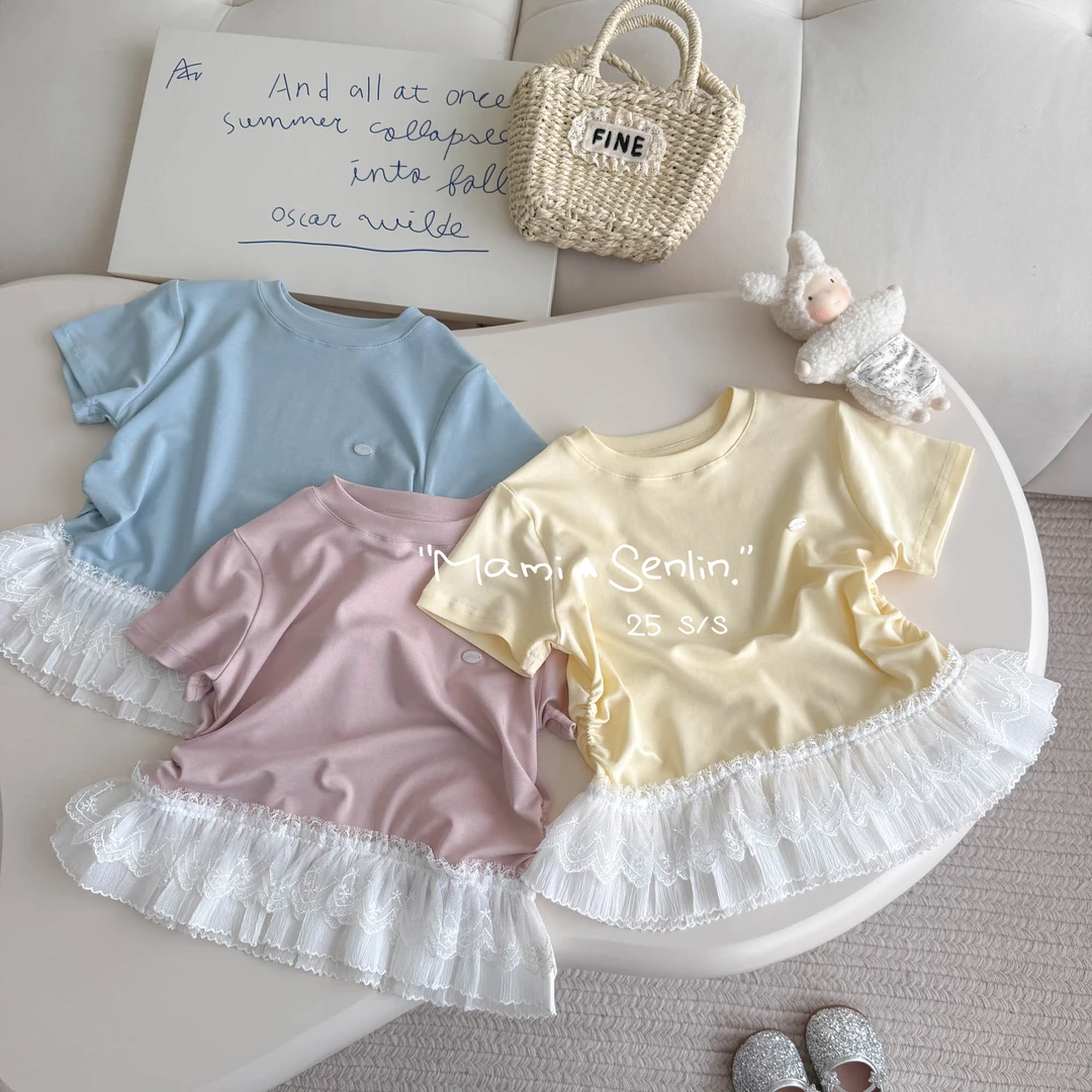 【现货】妈咪森林童装2025夏季新款蕾丝花边T恤上衣252-MMSL-252045