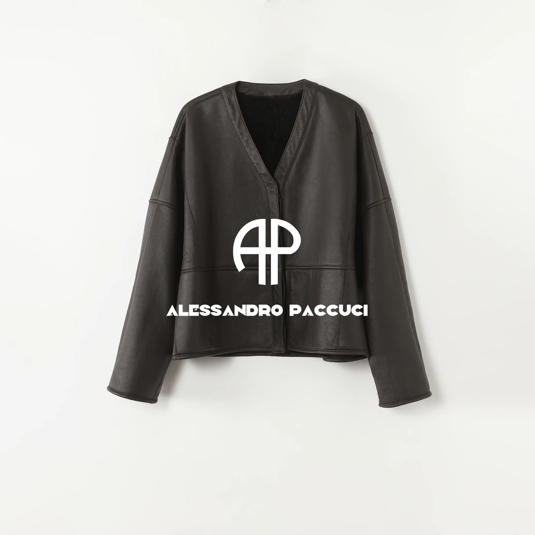 AP洛哥54136CM【限量黑标】拉贡羊皮毛一体V领时尚百搭简约皮草外套