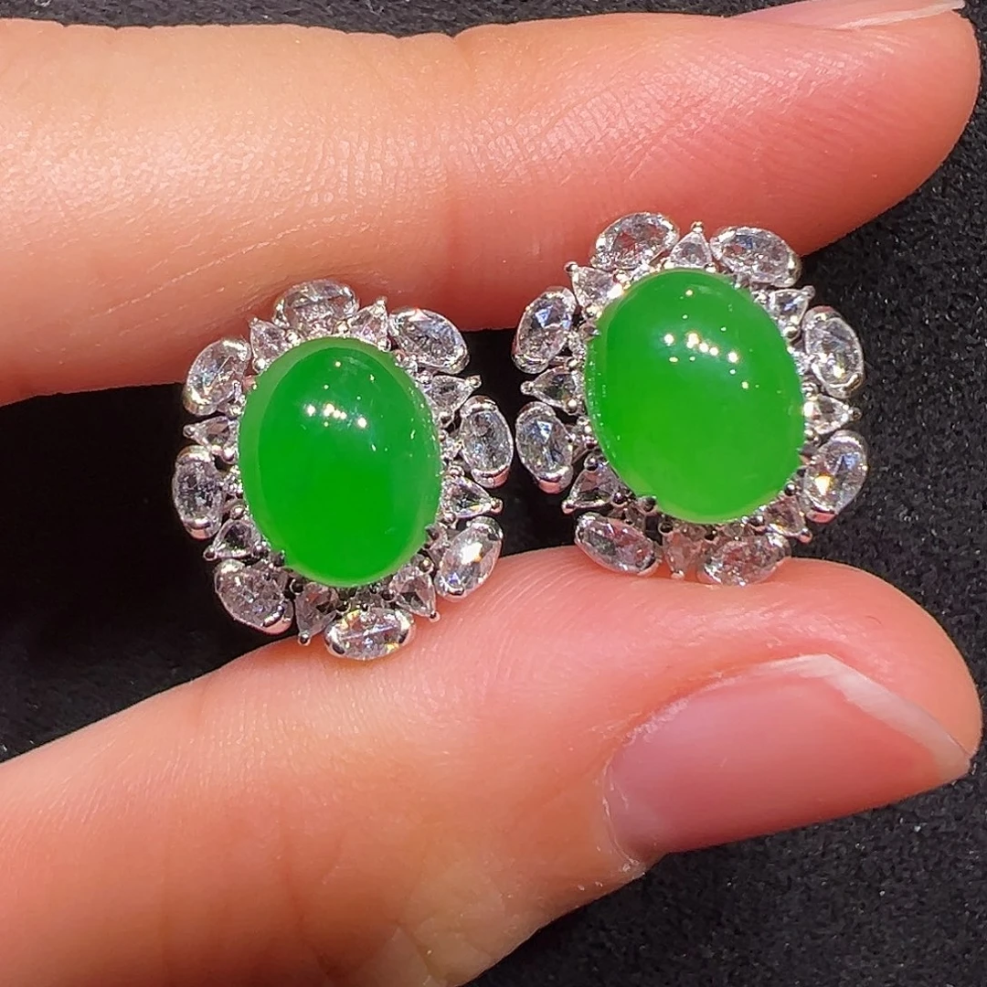 翡翠18K金镶嵌耳饰耳包