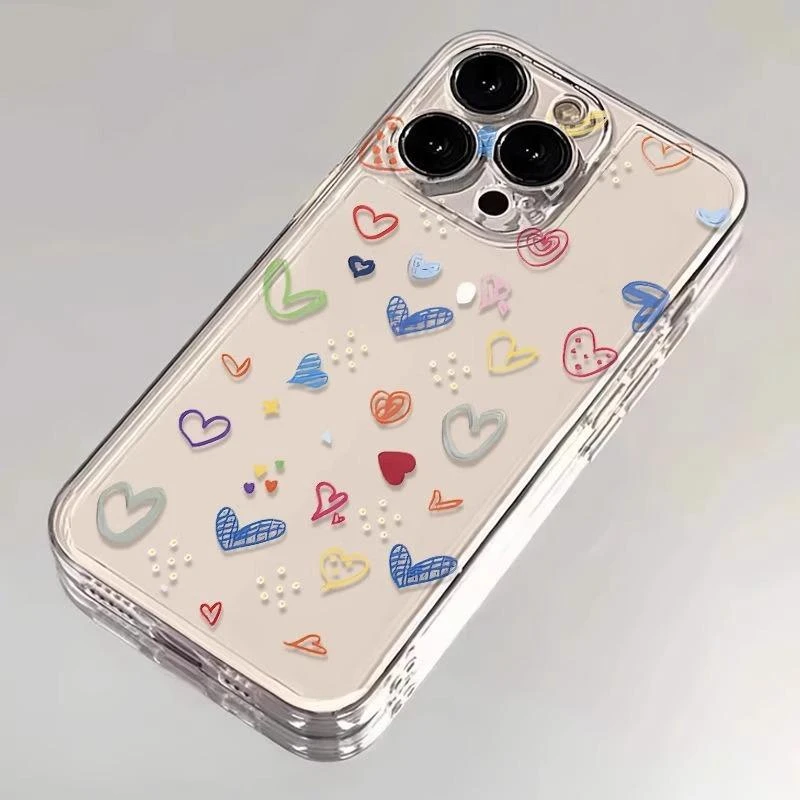 雅天立ins满屏涂鸦爱心适用iPhone16手机壳15软华为vivo小米oppo