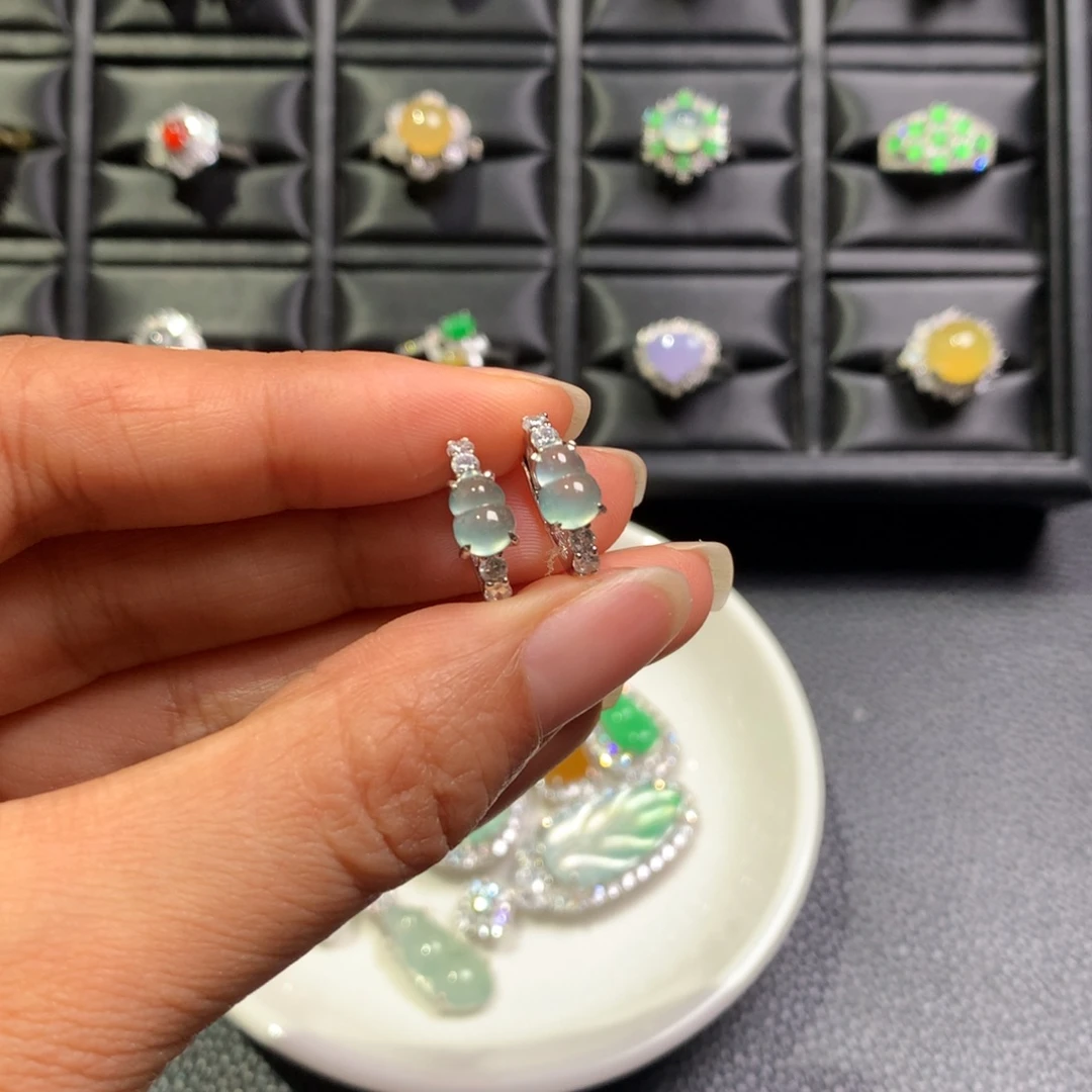 翡翠银S925镶嵌耳饰