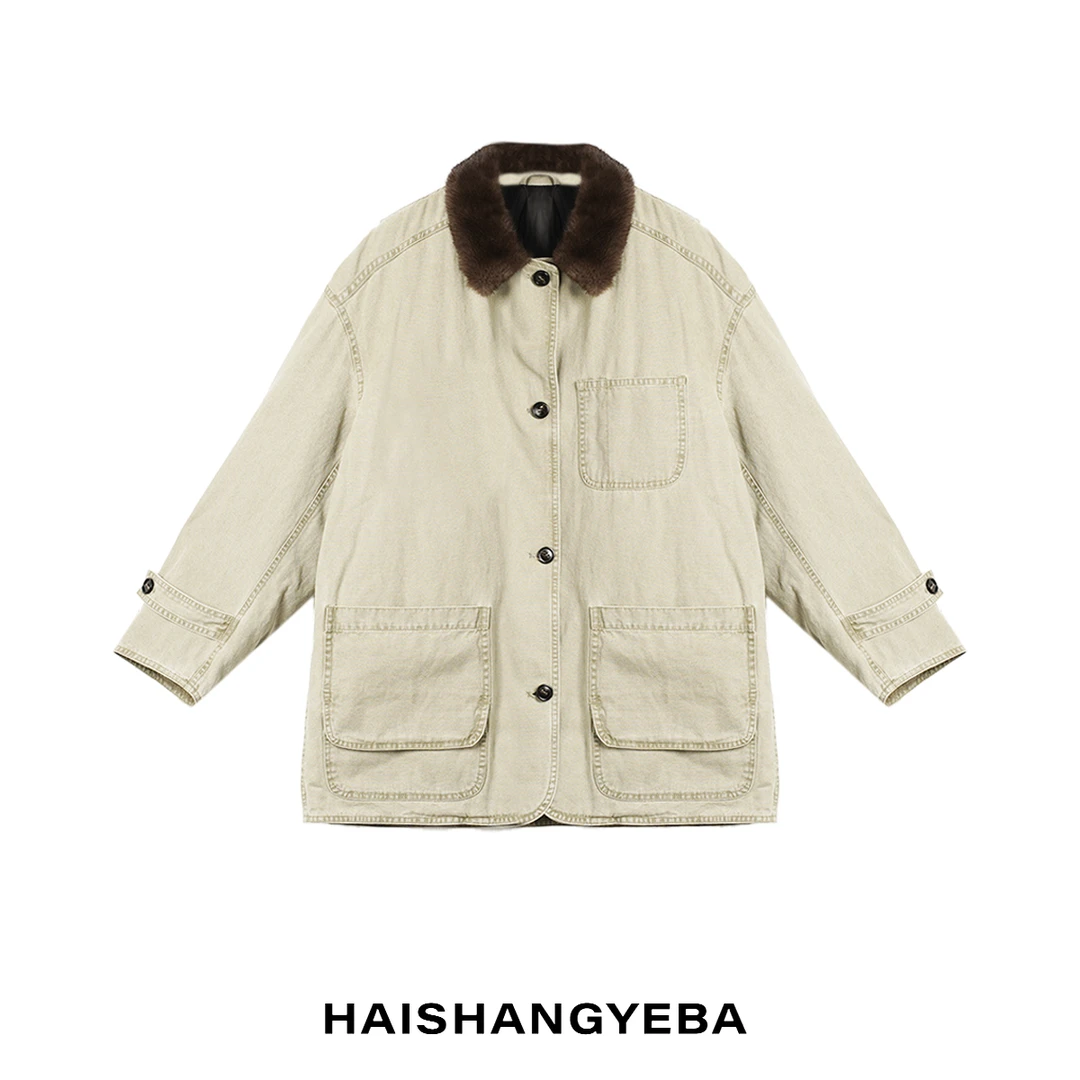 【海上叶爸】新款2025秋冬百搭90鹅绒宽松牛仔厚款羽绒服外套
