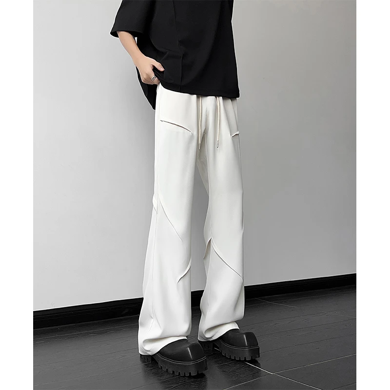 美式褶皱白色西裤男潮牌新款微喇休闲宽松直筒垂感百搭高街长裤子