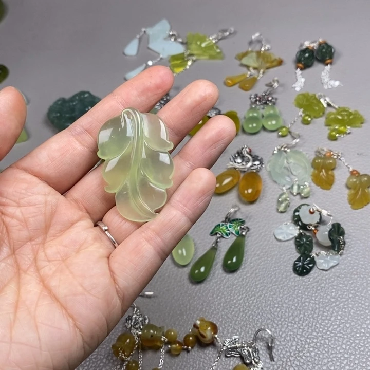 岫玉未镶嵌挂件耳饰耳环项链