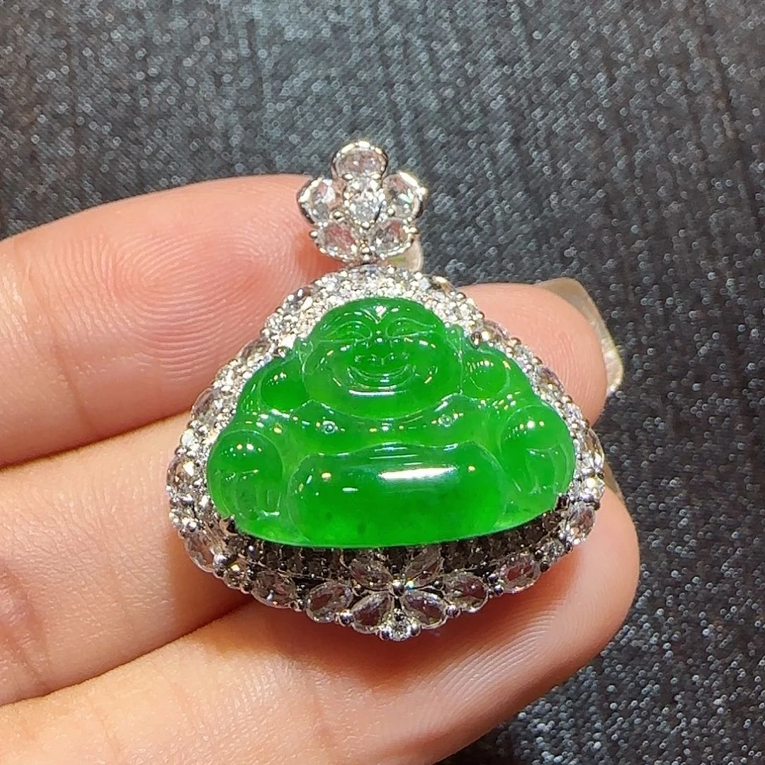 翡翠18K金镶嵌吊坠(不含链)佛公