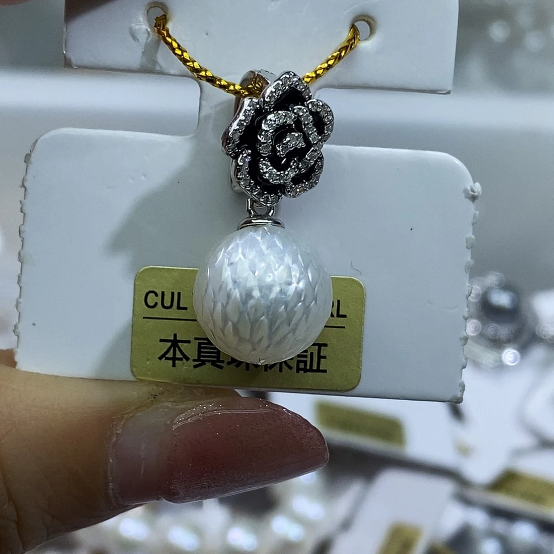 淡水珍珠耳钉银S925镶嵌熊**机